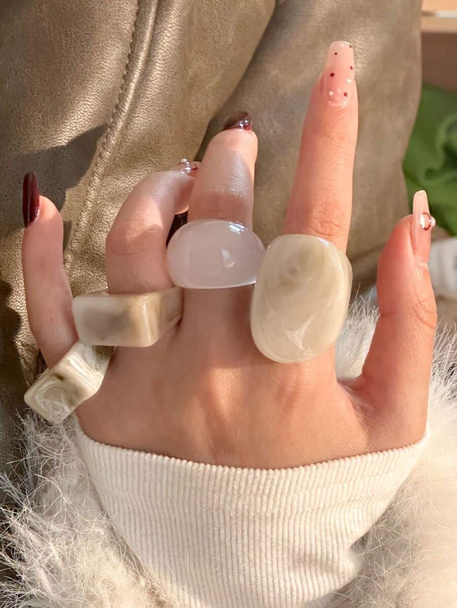 4pcs Retro Fresh Resin Rings For Women, Suitable For Autumn/Winter
