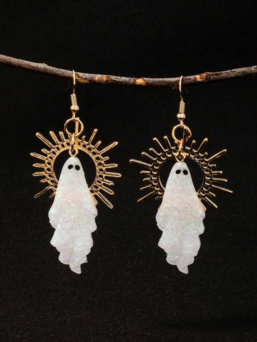 1 par de brincos com pingente fantasma estilo boêmio retrô para festa, joias para festa de Halloween, presente de aniversário