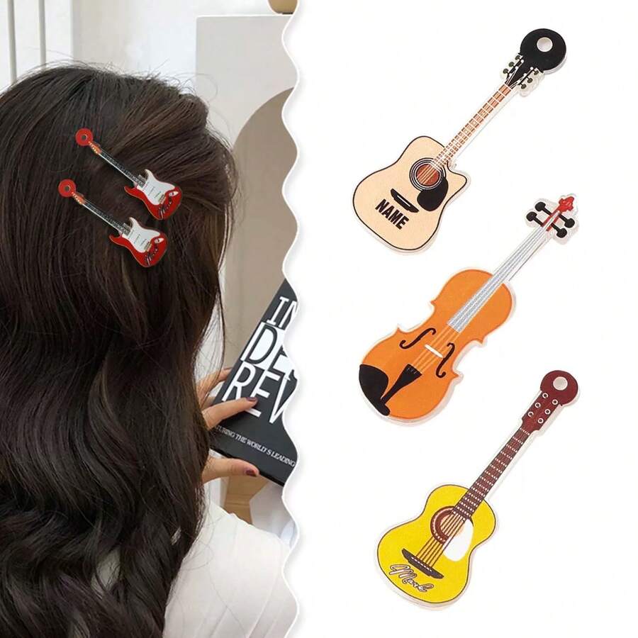 5pcs Music Enthusiasts Must Enter, Guitar And Violin-Style Hair Accessories Hairpins, And Be The Most Personalized Music Elf On The Street, Claw Clips, Hair Claws, Clips For Hair, Hair Slide, Hair Barrettes, School Stuff