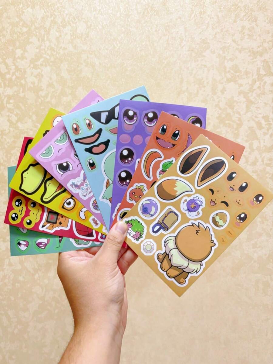 pokemon 8 pezzi Adesivi decorativi con motivi Pokémon carini e divertenti, adatti per custodie per telefono, bagagli, quaderni, accessori impermeabili, consigli regalo accattivanti