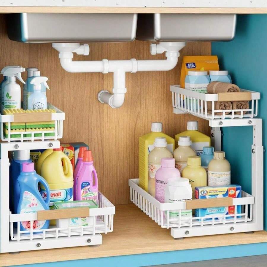 2 Packs 2 Tier Under Sink Organizers And Storage – Upgraded 30 Version, Sliding Pull Out Cabinet Storage Shelf, Metal Drawer For Kitchen, Bathroom, Pantry &Amp; Closet Organization Rack, Rust-Resistant