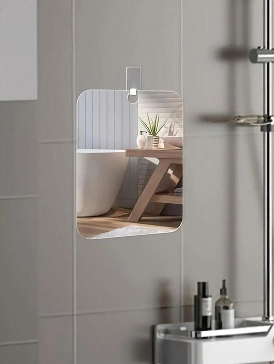 Acrylic Bathroom Mirror With Hook, Anti-Fog Polished Surface, Wall Bracket, Plastic Frame, Men's Shaving Anti-Fog, Tear Off The Protective Film Before Use, Home Mirror Sticker, Removable