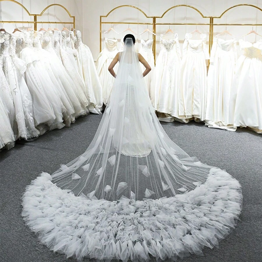 1 Peça Véu de Noiva com Dois Níveis, Artesanal, Sonhador, 3 Metros de Comprimento de Cauda Acessório de Casamento