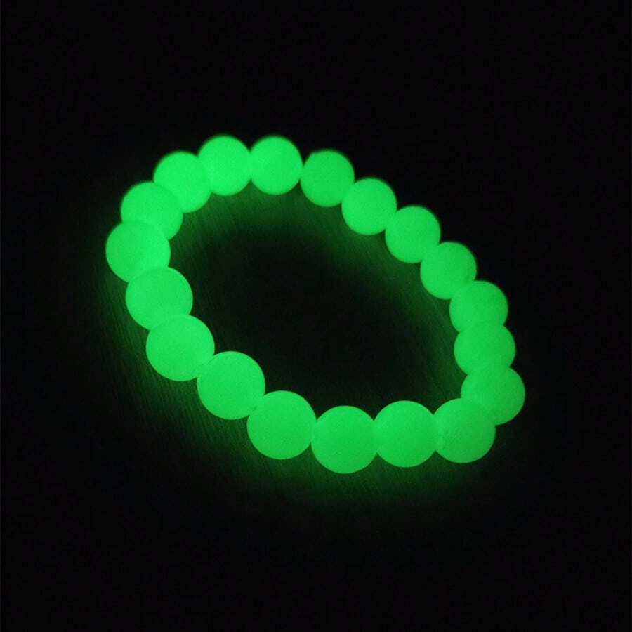 1pc 8mm Green Luminous Bead Bracelet, Luminous Stone Bracelet, Round Bead Green Fluorescent Male And Female Night Pearl, Single Circle Bracelet
