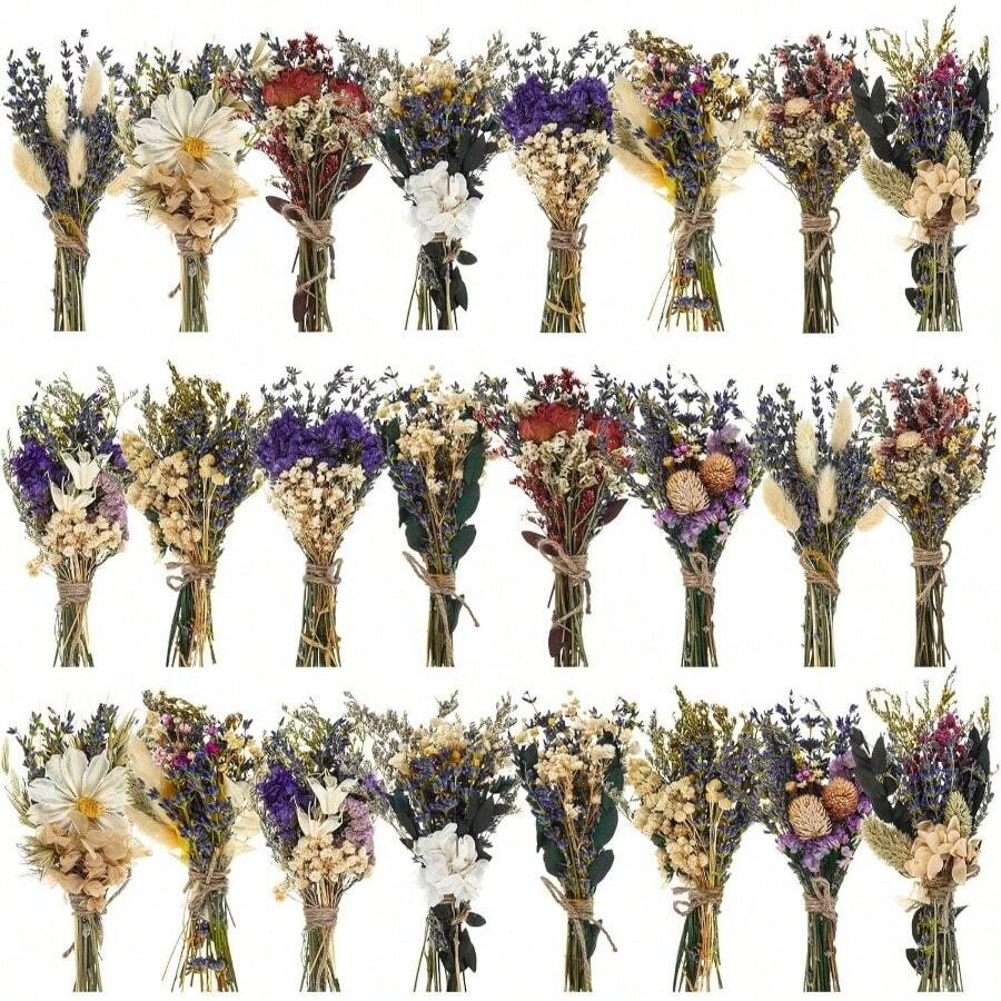 24 Pcs Boho Dried Flower Mini Andmade Dry Flowers Decor For Vase Crafts Photo Boutonniere For Men L Plant For Bridesmaid Gift Birthday Decor(Lavender)
