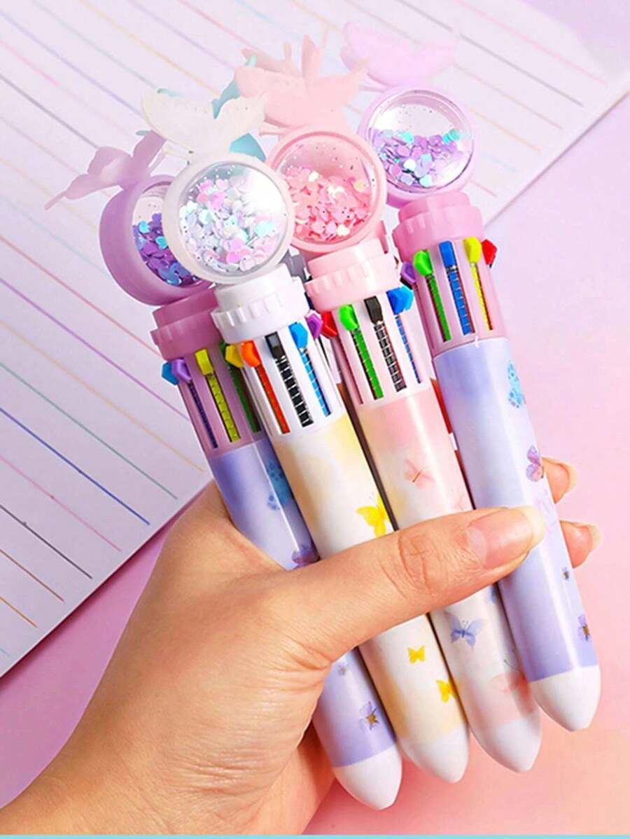 1/3/4 Stücke Dopamin Schmetterling Pailletten Kugelschreiber, 10-Farben Kugel Kugelstifte zum Ausmalen, Journaling, als Schul- und Partygeschenk, Schreibwaren, Partyfavors
