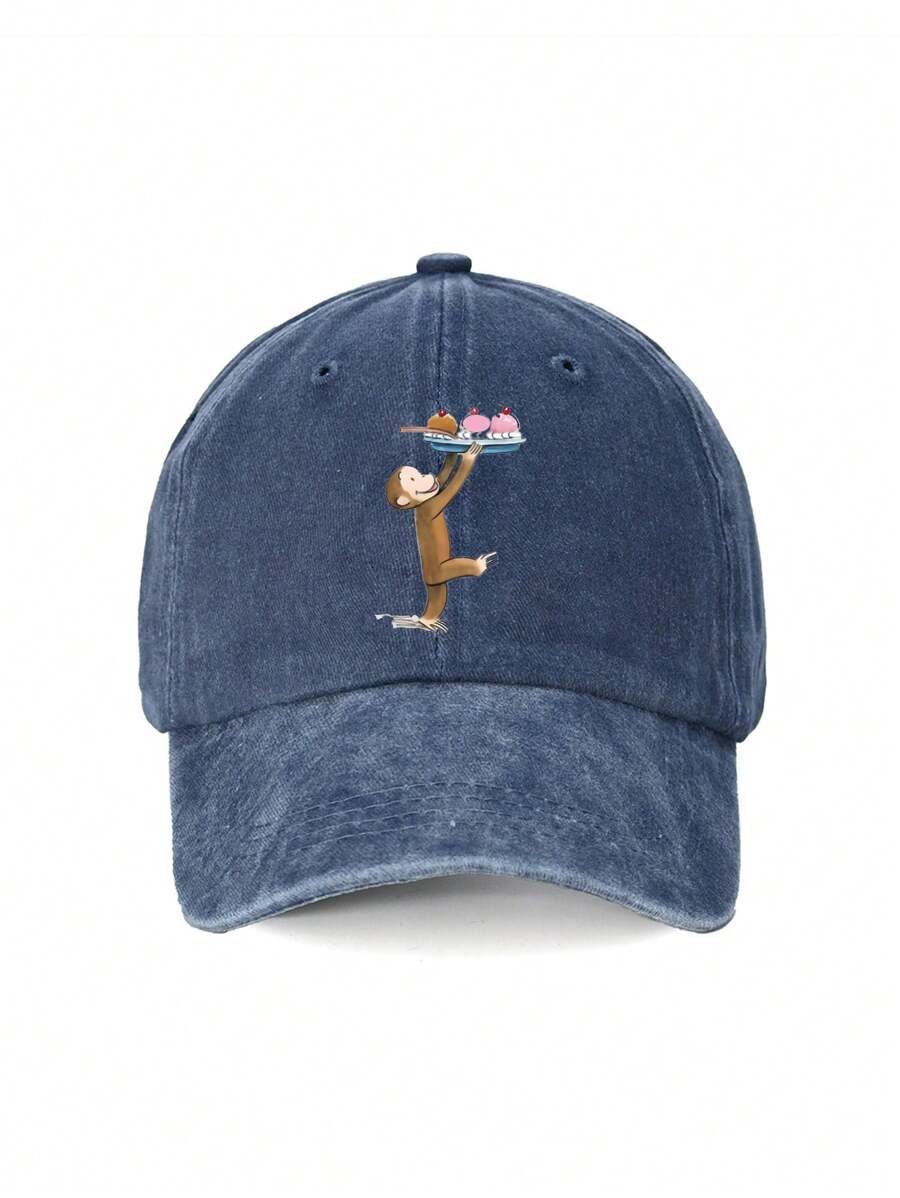 1 Stück "Affen"-Muster verstellbare Baseballkappe - im vintage Washed Stil, neutrale Kappe geeignet für Outdoor-Aktivitäten, unisex Mode, ideal als Geschenk