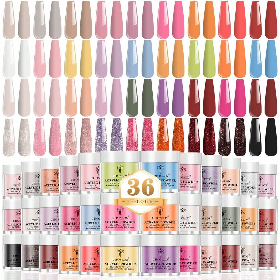 CHOSEOS 36 Colors Crystal Powder Set, You Can Create Salon Level Manicure At Home, French Manicure DIY, Suitable For Beginners And Professionals!