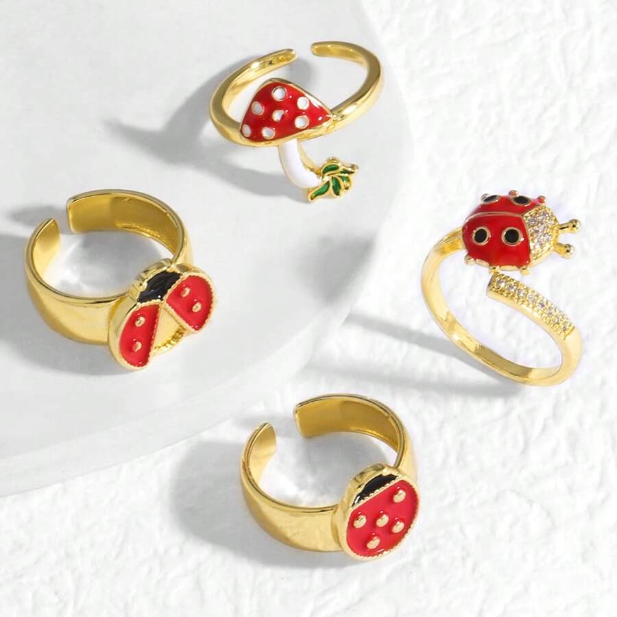 Nuevo anillo ajustable de gota de aceite de insecto chapado en oro de 18K de cobre para uso diario de mujeres