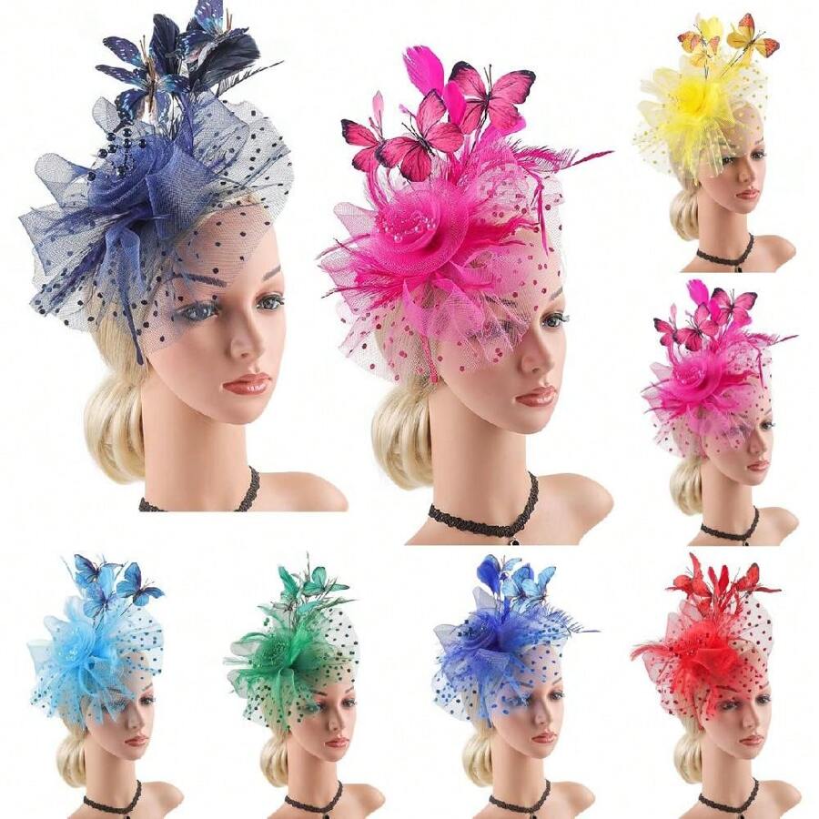 Butterfly Derby Hat - Classic Cocktail Tea Party Headband Hats With Hair Clip, 1920s Fascinators For Women Vintage Bridal Wedding Headpiece, Hair Band, Hair Hoop, Autumn