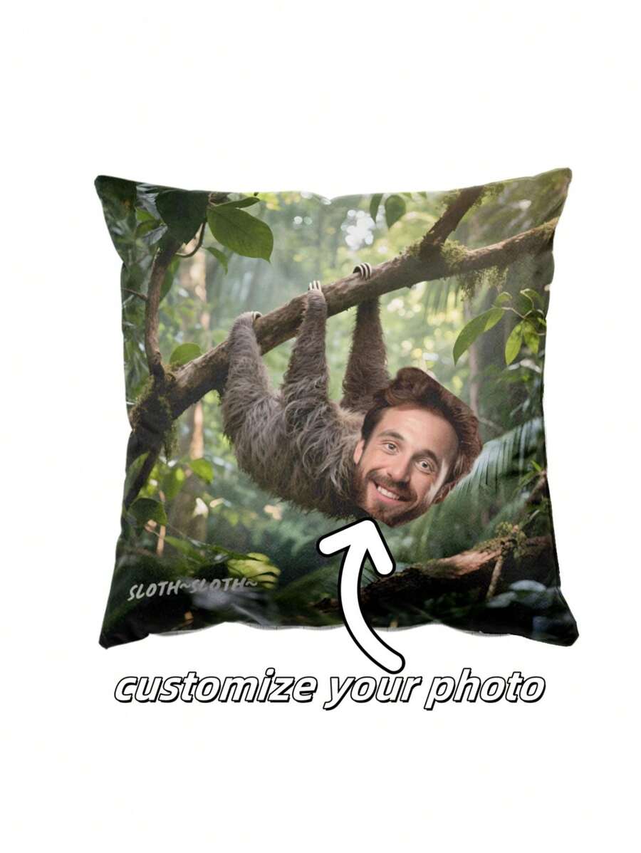 1pc Funny Sloth Face Printed Pillow Cover, Customized Pillowcase, Creative Housewarming Gift For Friends