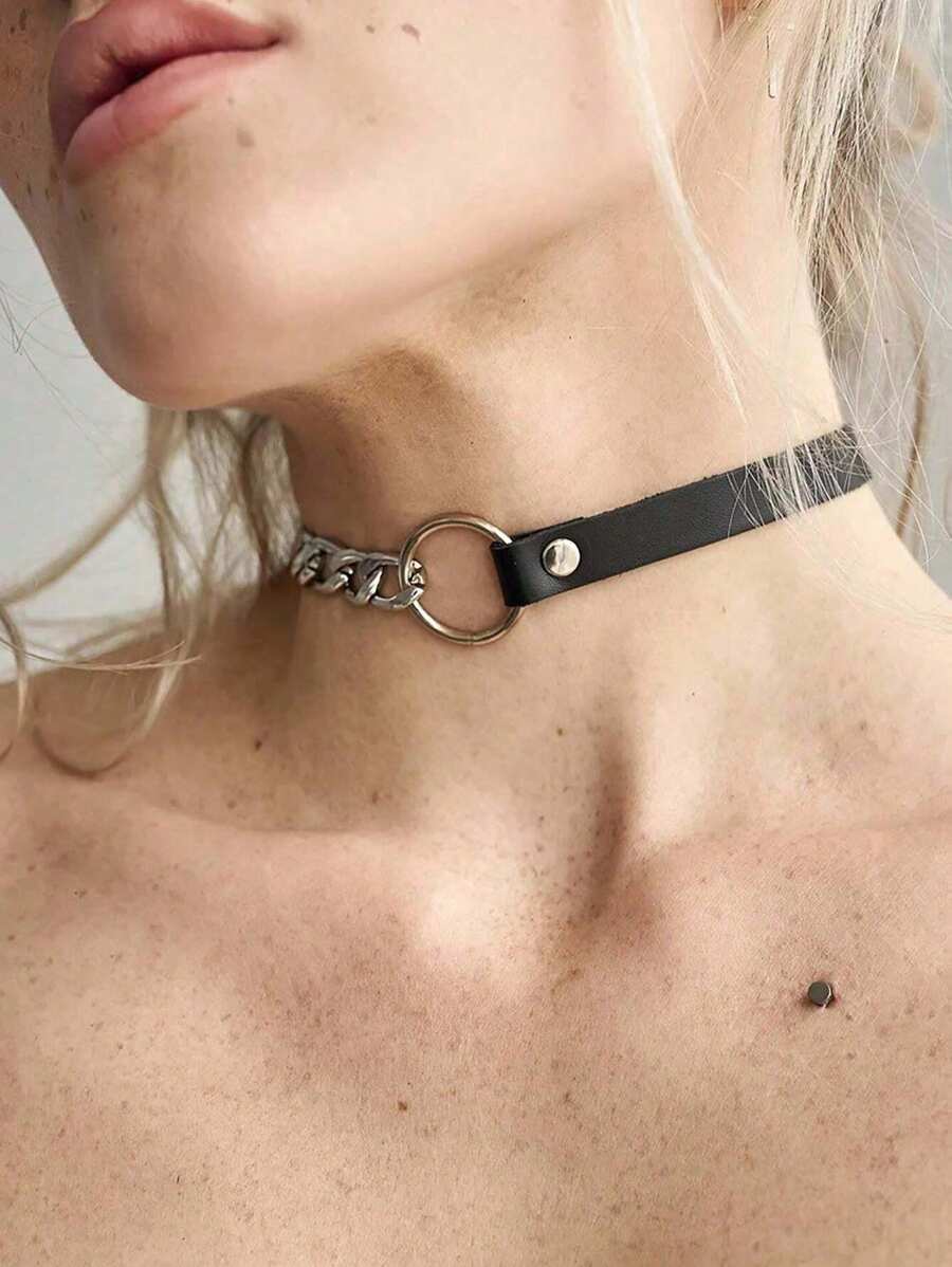 1 Stück Punk Goth Rock Stil PU Leder Choker Halskette, Gothic Kragen Halskette Accessoire