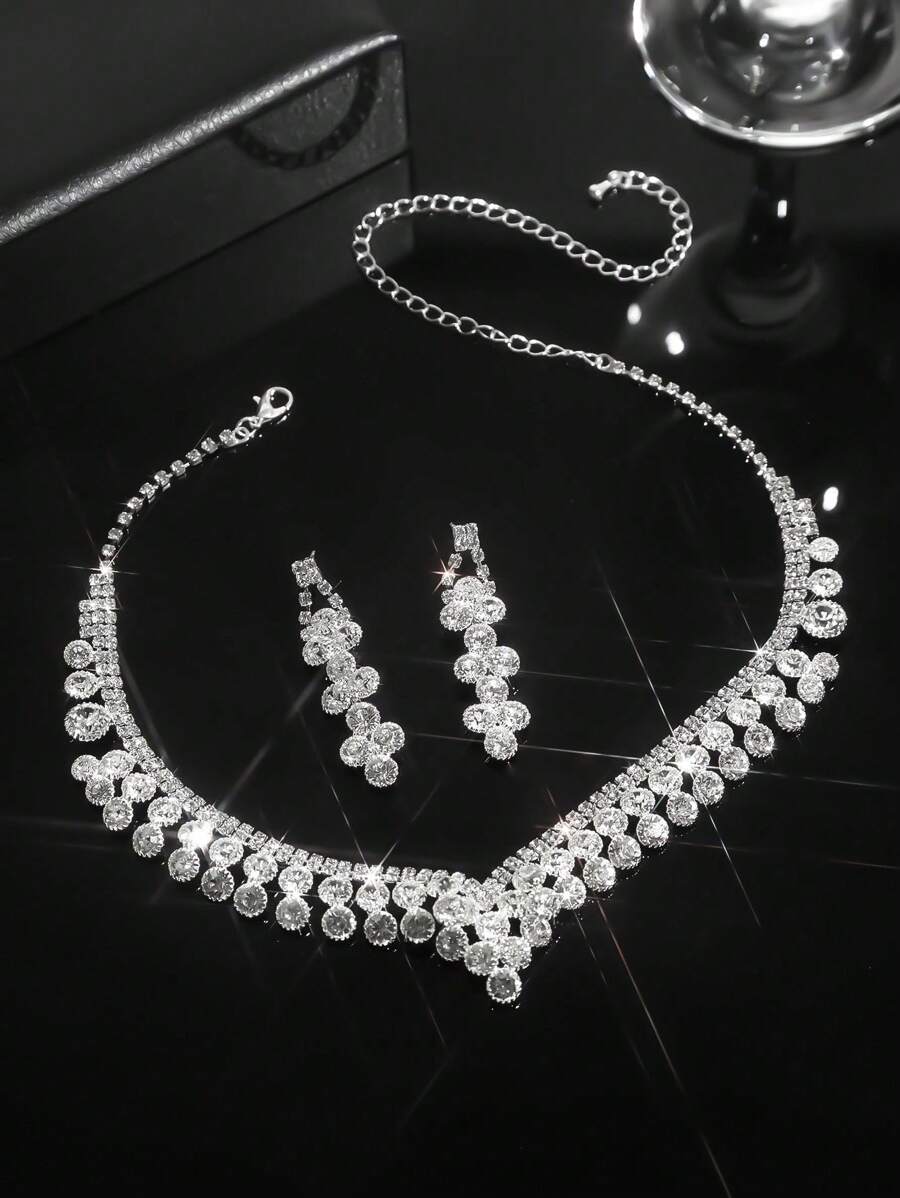 Gorgeous Retro Palace Tear Drop Crystal Rhinestone Necklace Earrings Set For Wife Wedding Anniversary Girl Friend Valentines Gift 3 In 1