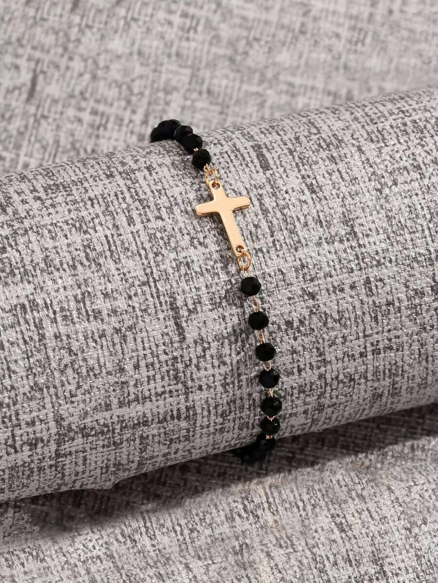 1 Stück moderner minimalistischer Metallarmband mit Perlen, vielseitiges schwarzes Lässig Geschenk für den Freund