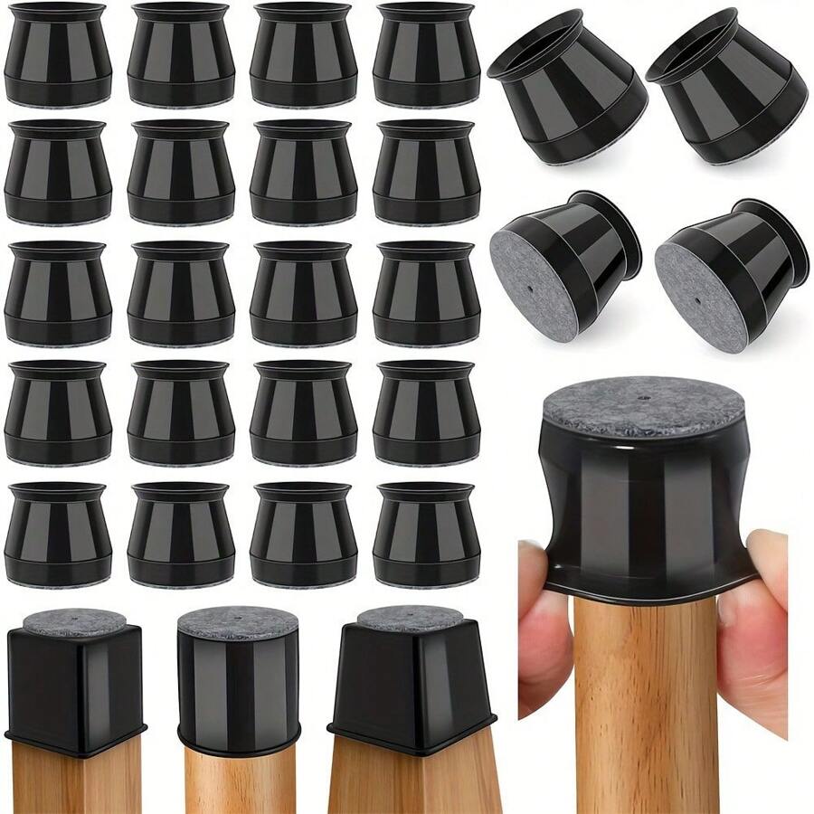 24pcs Black Silicone Felt Furniture Leg Pads With Gray Base - Non-Slip, Scratch-Free Furniture Covers For Hardwood Floors, Slippery Tables And Chair Legs, Chair Leg Floor Protectors