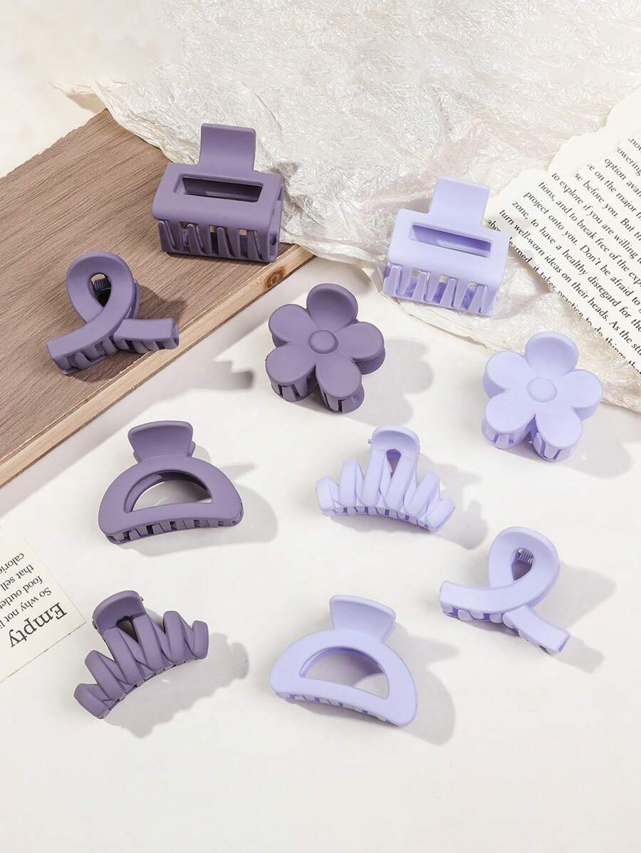 10 Stück/Set Sommer lila matte einfarbige Blumen wellige halbrunde quadratische Kreuz-Kreuz süße kleine Haarklammern für Pony & Zopf Haarzubehör Blumen Haarspangen