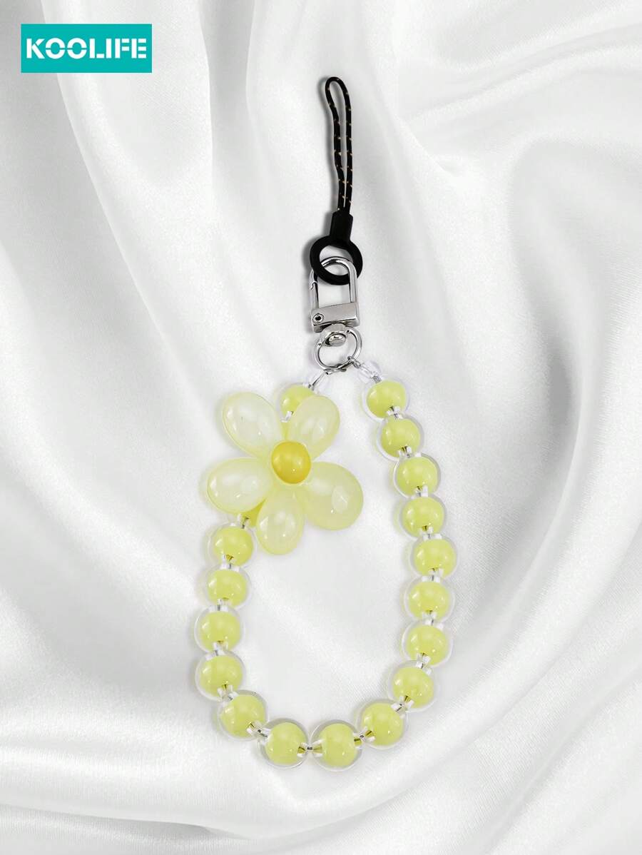 Koolife 1pc Fresh Floral Decoration Macaron Beaded Bracelet, DIY Beads Phone Lanyard, Cute Pendant Suitable For Phone/Wrist/Earphone Decor, Gift For Mother, Family, Friends, Birthday, Festival, Phone Case Accessories