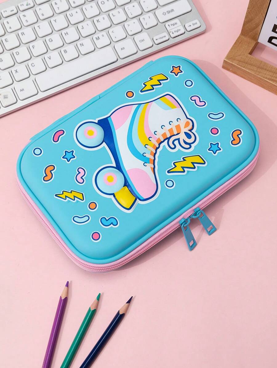 Large Capacity Multi-Functional Stationery Box With Random Zipper Pull, Essential For Back To School
