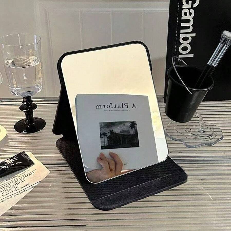 1pc Indoor Simple Makeup Mirror Portable Folding Desktop Makeup Mirror Office Desktop Home 3D Mirror Adjustable Desktop Makeup Mirror Dormitory Makeup Mirror Suitable For Office, Indoor, Bathroom, Dormitory, Outdoor Portable Makeup Mirror