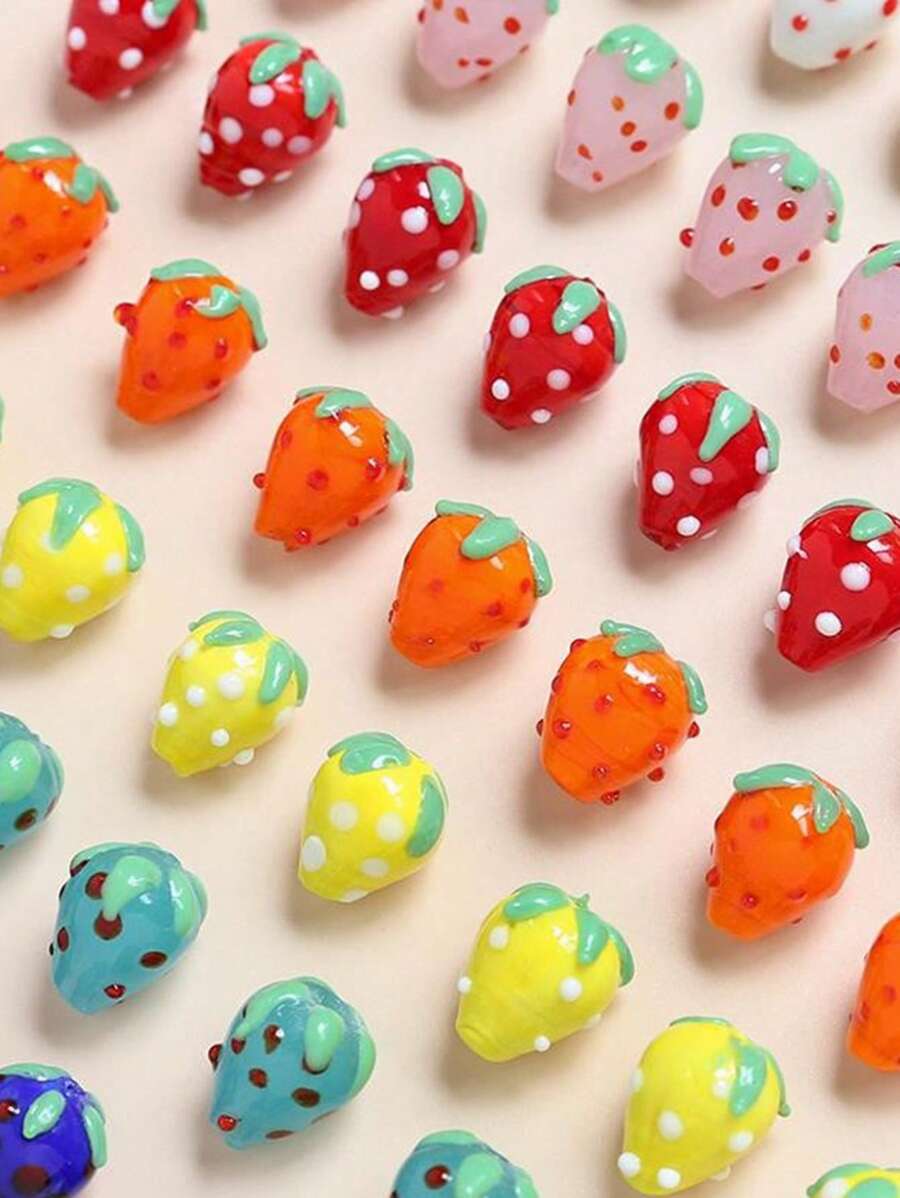 5 Stücke Erdbeere Glasperlen zum Armband Herstellen, handbemalte Frucht Abstandsperlen, DIY Schmuck Ohrringe Halskette Handgemachtes Zubehör