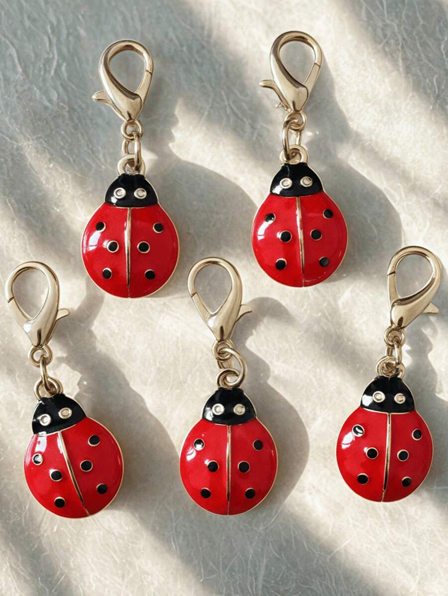 1/5/10pcs Adorable Six - Star Ladybug Charms With Lobster Clasps. Ideal For Use As Keychains, Bag Charms And Other Decorations. And Stylish