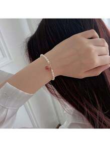 16 Strawberry Crystal Cherry Freshwater Pearl Bracelet-d