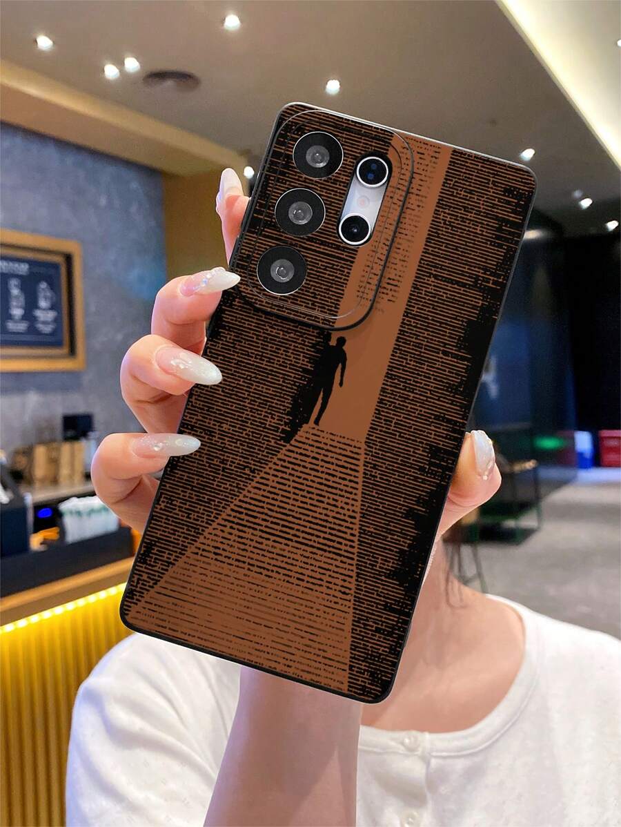 1 pieza Funda protectora de teléfono de material TPU con textura mate negra y patrón de rayas con silueta humana minimalista y creativa, apta para teléfonos Android como OPPO, Vivo, ideal como regalo para novio/novia
