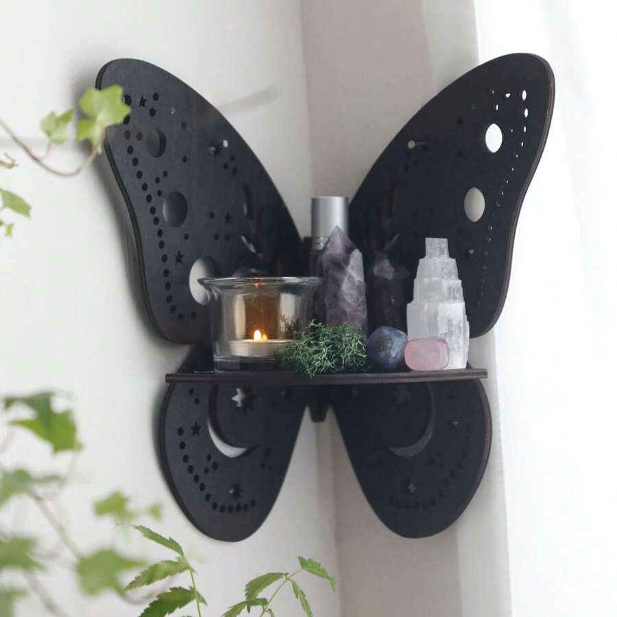 Butterfly Crystal Corner Shelf,Crystal Shelf Display Wooden Boho Wall Shelves,Crystal Holder Shelves Stands Christmas Home Decor,School Supplies,Back To School