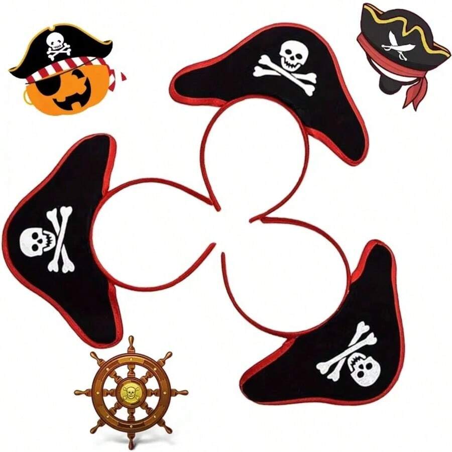3 Peças, Tiara com Crânio de Pirata de Halloween, Acessórios de Fantasia e Cosplay de Mascarada de Halloween, Acessório para Cabeça, Suprimentos Diários para Festa, Suprimentos para Festa em Casa, Presentes de Festa, Suprimentos para Feriados, Suprimentos para Festivais, Suprimentos Domésticos, Decorações de Halloween