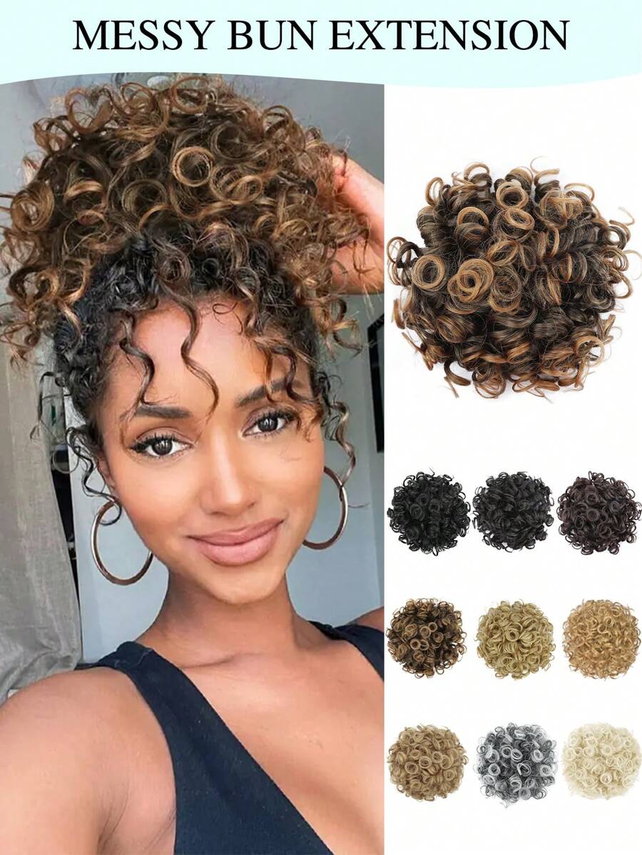 Large Curly Messy Bun Hair Piece Elastic Drawstring Ponytail Loose Wavy Short Ponytail Extension Synthetic Hair Tousled Fake Hair Bun For Women Daily Use