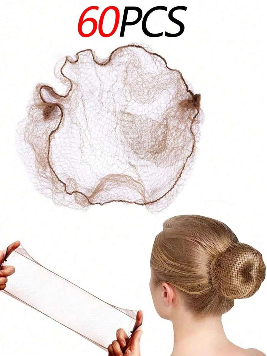 60 Stücke braune elastische Haarnetze, unsichtbare Haarnetze für Frauen für Perücken, geeignet für Lebensmittelservice, Ballettdutt, Schlafen, Flugbegleiter, Krankenschwestern, feines Mesh-Haarnetz