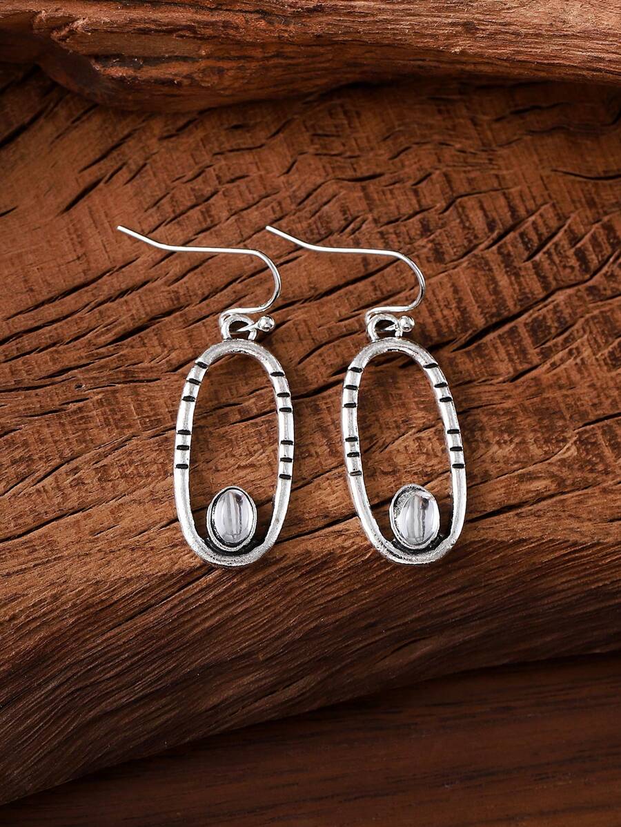 1 Pair Bohemian Style Vintage Simple Hollow Line Elliptical Geometric Pendant Earrings, Personalized Elegant Holiday Party Earrings, Gift