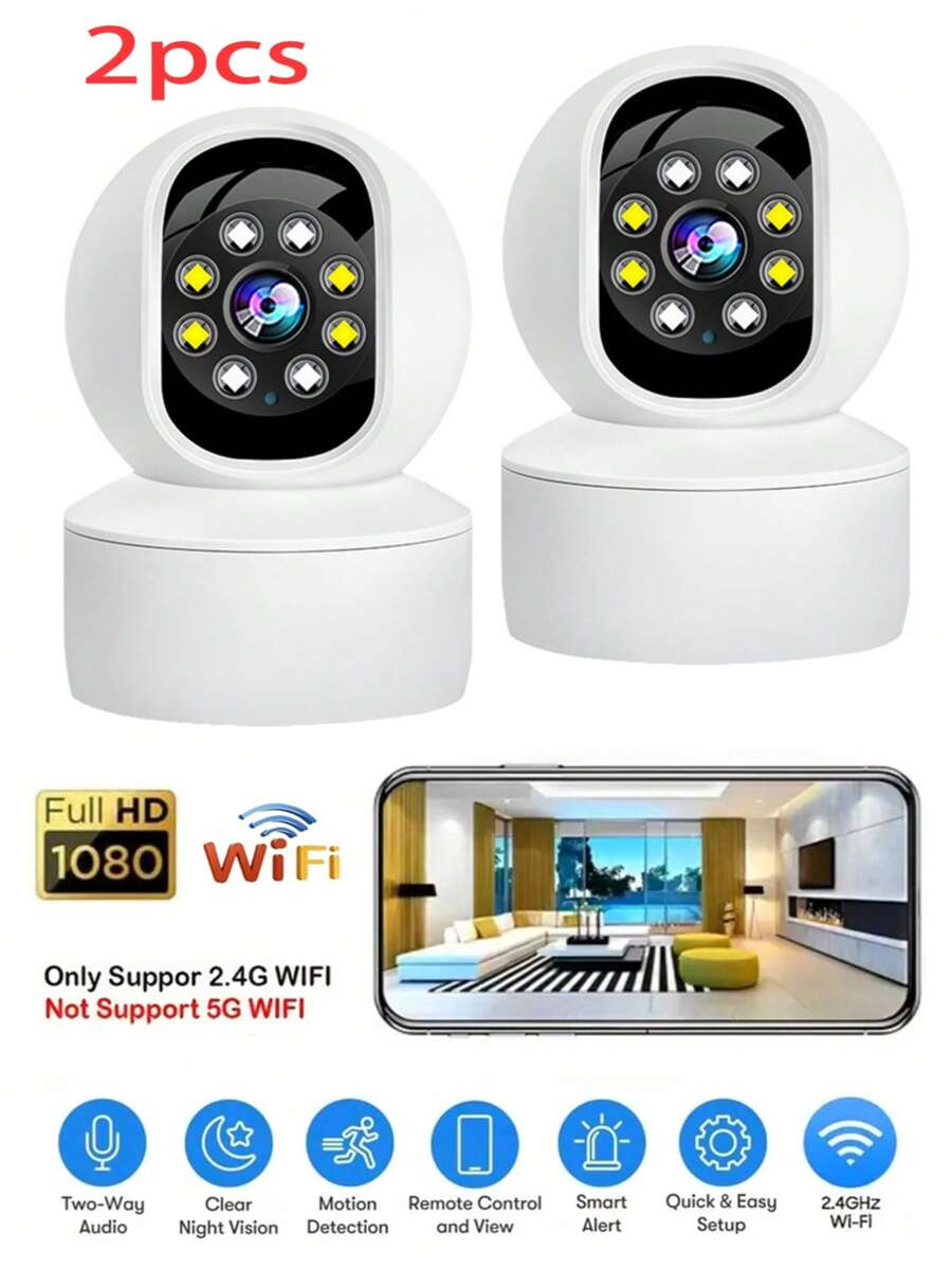 1pc/2pcs Smart Camera, Indoor/Outdoor Camera, 2.4GHz Home Security Camera System, Fixed Lens & Dome Camera Combination, 360 Degree Wide View, Motion AI Tracking, Two-Way Audio, Mobile Alarm Monitoring