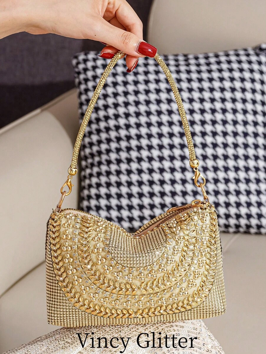 Glitter Rhinestone Decorated Handbag, Ladies Party Clutch Bag For Holding Phone, Lipstick, Perfect For Formal Events