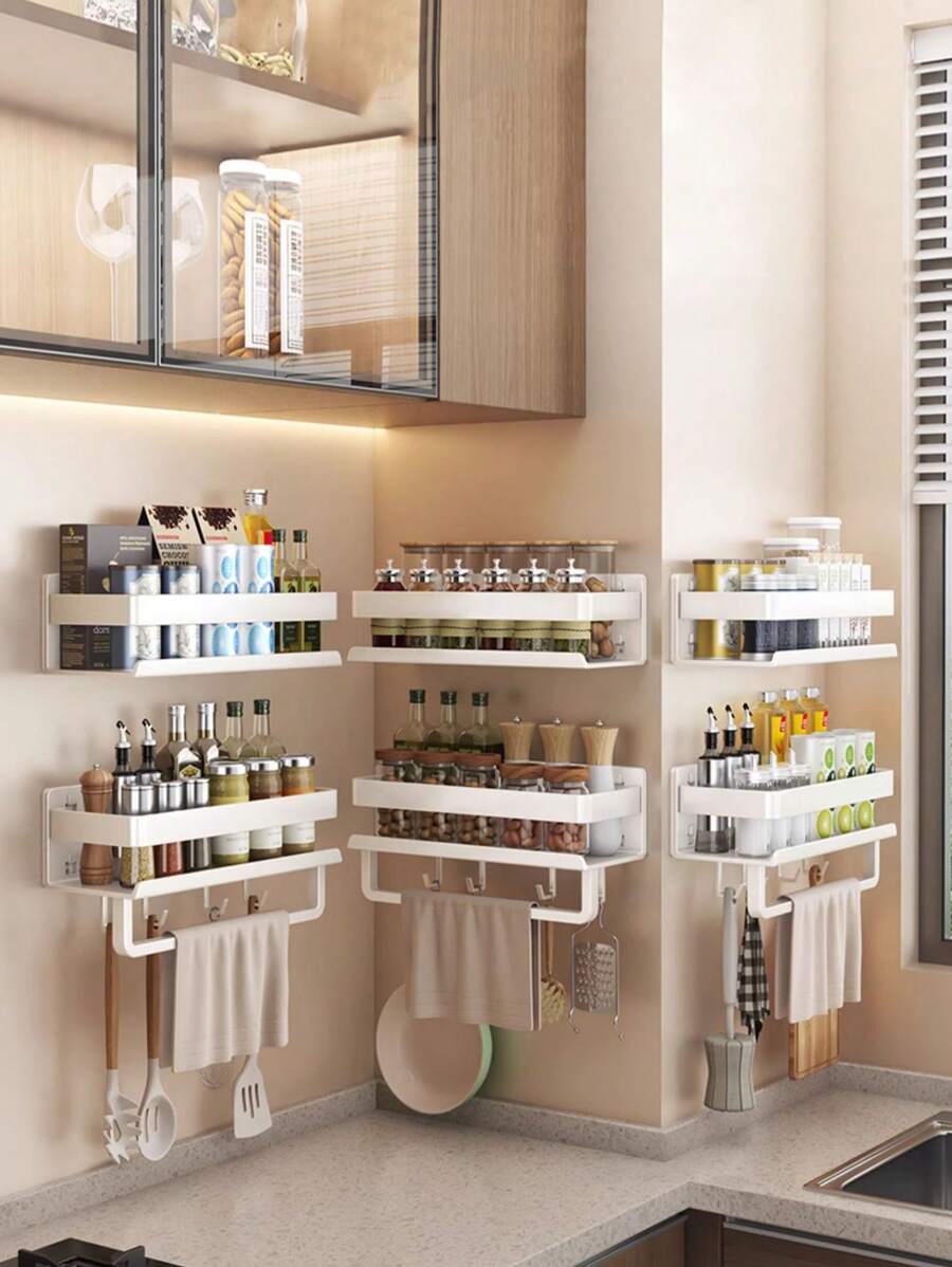 Kitchen Storage Rack, Wall Mounted For Kitchen, Bathroom, Balcony, Suitable For Kitchen, Bathroom, Toilet, Balcony, Made Of Aluminum Alloy, Sturdy And Durable, Anti-Moisture And Rust, Bottle And Can Storage Rack, Space Saving, Two Installation Methods, No Drill Required