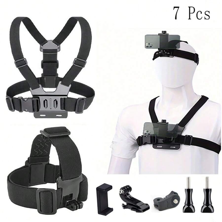 Juego de 7 piezas de accesorios para GoPro que incluye arnés de pecho, soporte para cabeza y soporte de pecho para ciclismo al aire libre y todo terreno, accesorios de cámara deportiva