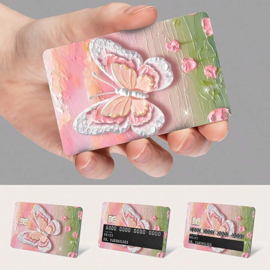 SUPSTICKER 4 piezas Pegatinas para tarjetas de crédito con diseño de elementos de mariposa, diseño ultradelgado de doble cara, material de PVC de alta calidad resistente al agua y a los arañazos, duradero, sin burbujas, fácil de pelar y pegar sin dejar residuos, ideal para viajes y uso diario, 5.39*18.6 pulgadas