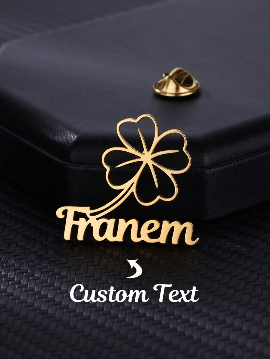 Broșe personalizate cu nume de trifoi cu patru frunze și insigne pentru femei și bărbați, din oțel inoxidabil, personalizate, broșă, insigne, bijuterii personalizate pentru petrecere de nuntă pe haine