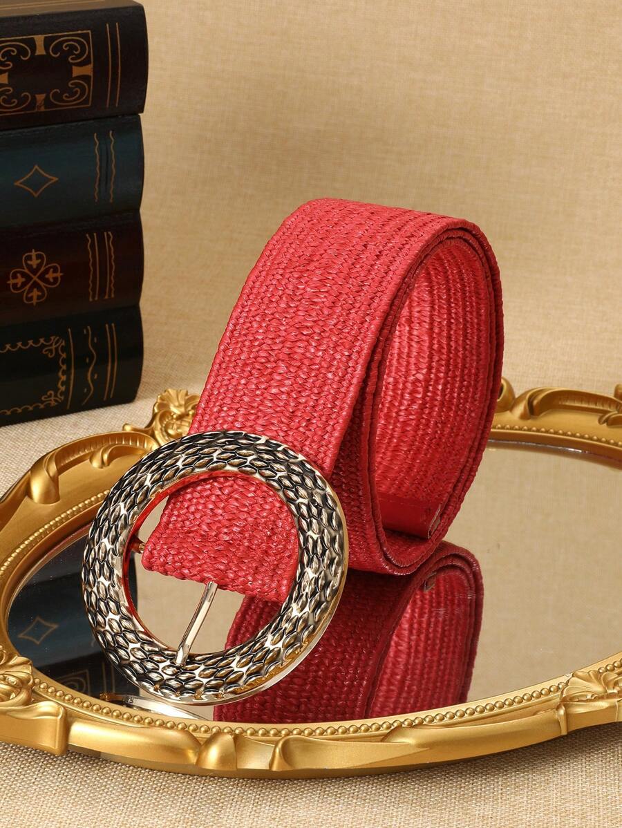 1 Peça Cinto Vermelho de Couro Estilo Boêmio Feminino com Fivela de Metal, Acessório da Moda para Uso Diário e Roupa Casual