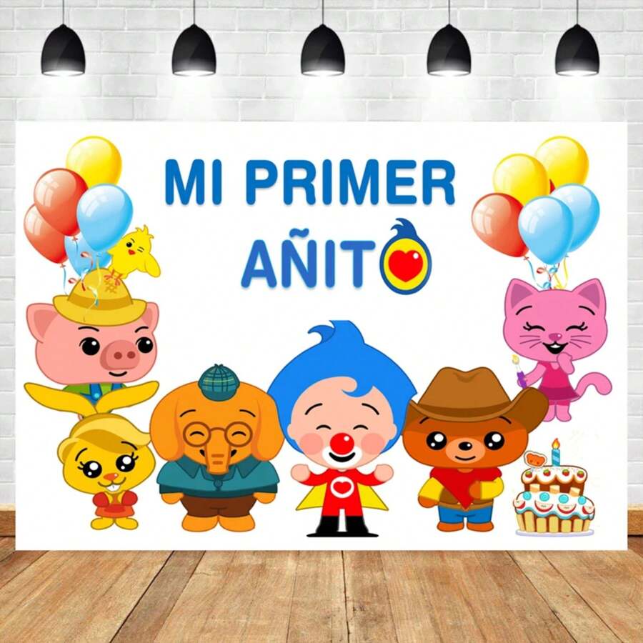 Fondos de dibujos animados Plim Mis primeros 1 año Decoración de fiesta de cumpleaños Nº 1 para niños Circo Globo Arcoíris Fondos de fotografía (estilos múltiples)