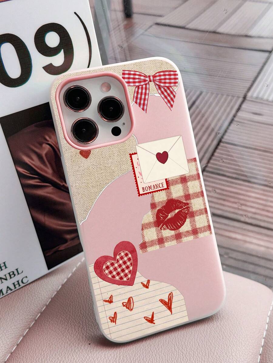 1 pieza Funda de teléfono suave 2 en 1 a prueba de golpes y resistente al agua, con diseño de corazón rosado pastel, compatible con Apple