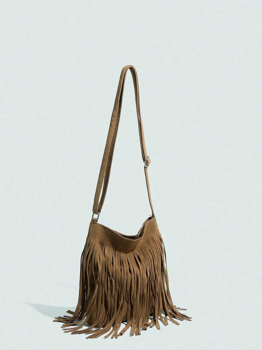 Bolso de hombro con flecos vintage para niñas de 14+ años, bolso de bandolera: Ligero, de gran capacidad, con correa ajustable, de moda para uso al aire libre