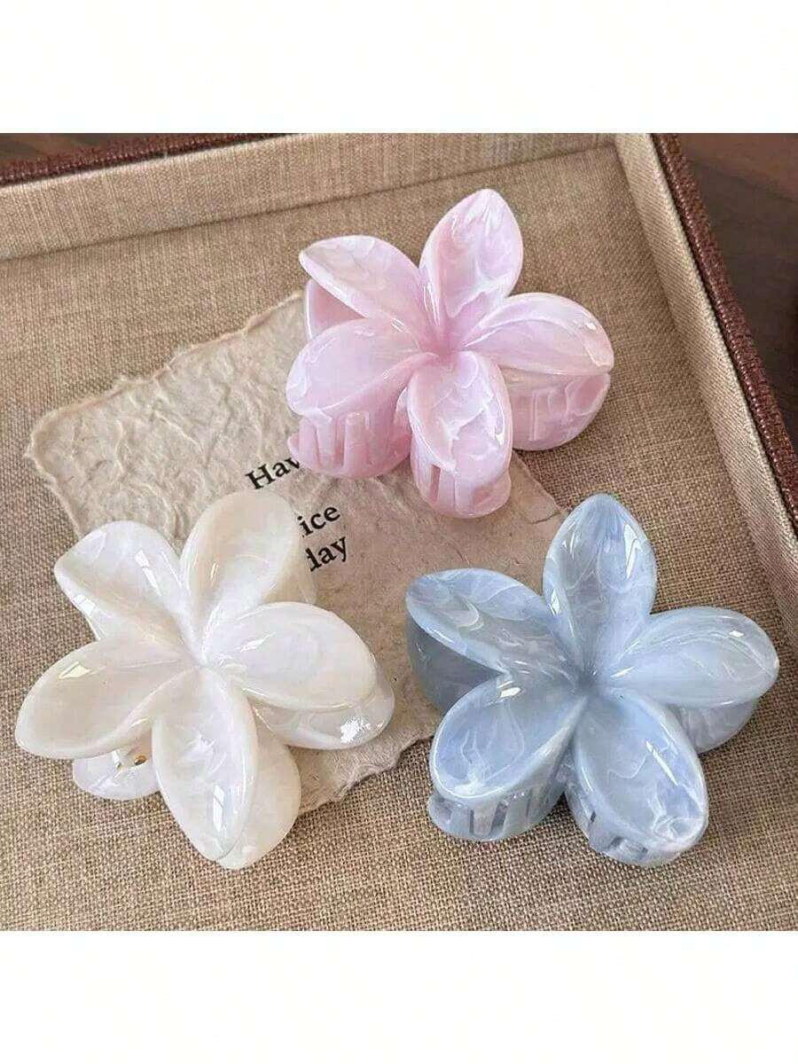 3pcs Plus Size Flower Hair Clips For Women, 7cm/2.76in, Casual Lightweight Plastic Hair Clips For Hawaiian Beach, Elegant And Fashionable, Suitable For High Volume Hair In Summer Hair Accessories Elegant Claw Clips, School Stuff, College