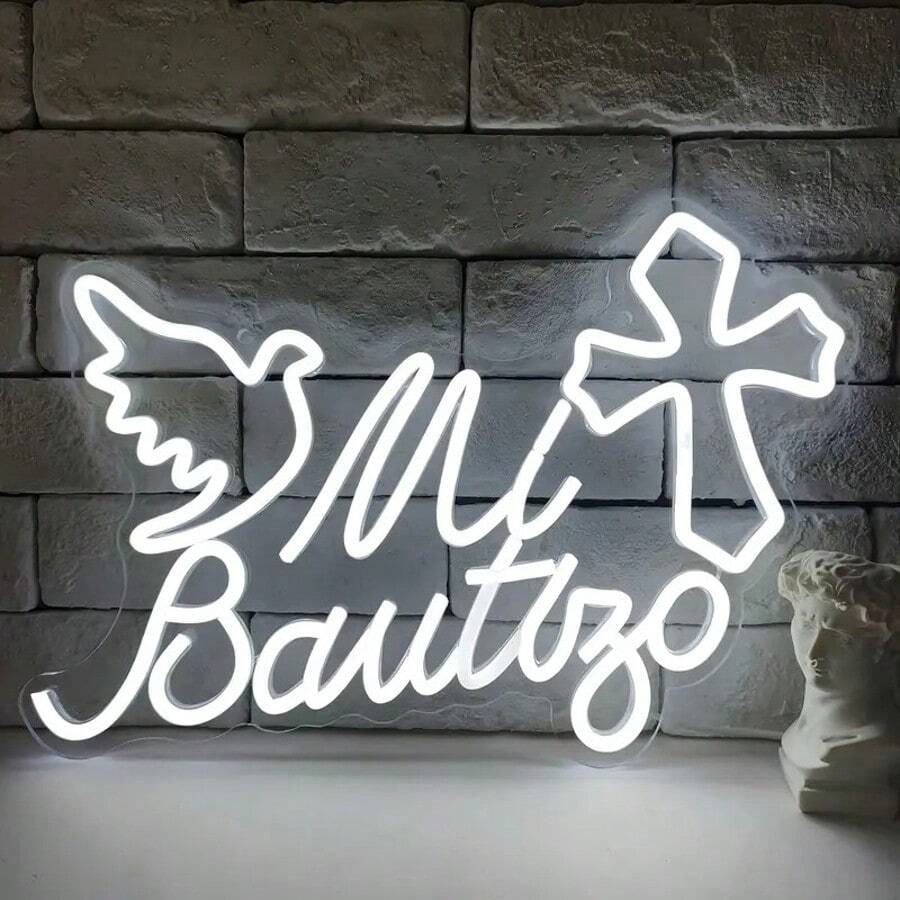 Mi Bautizo LED Neon Sign, USB Powered Wall Hanging Push Button Multicolor Neon Light For Baptism, Birthday, Bedroom Decor, Garden, Party, Christmas – Plastic Material Without Battery
