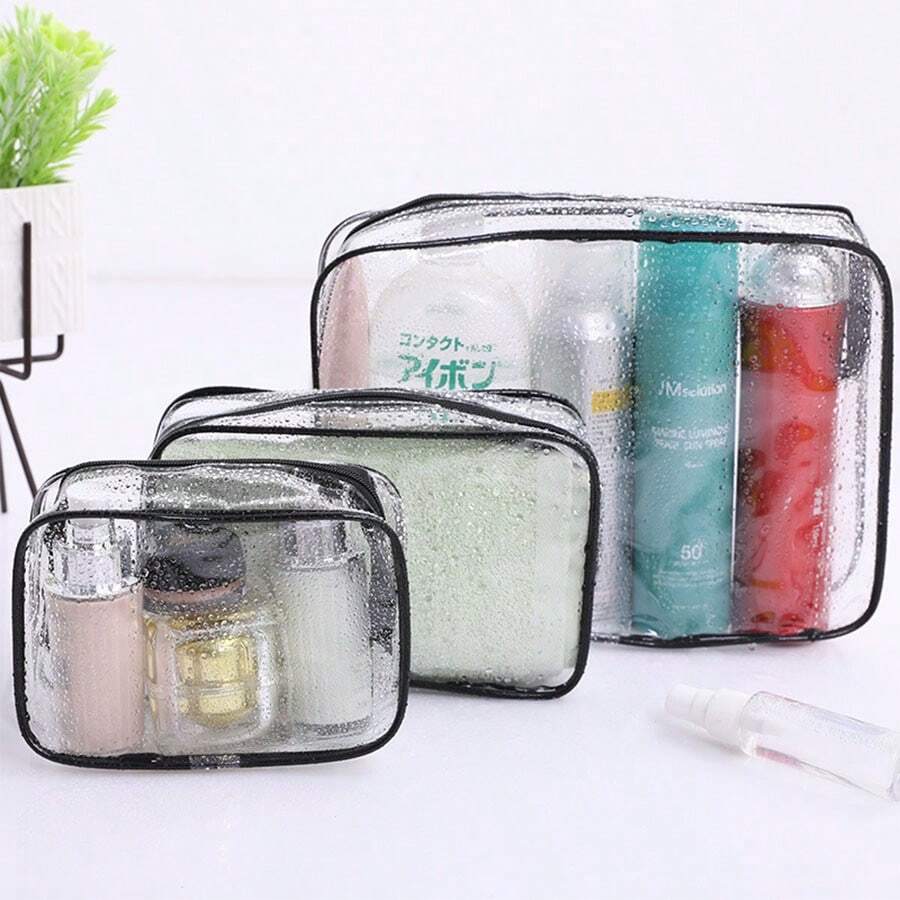 3pcs Multi-Functional Portable Outdoor Travel Transparent Waterproof Wash Bag For Storage. It Can Be Used As A Wash Bag. Cosmetic Bag And Stationery Bag Are Suitable For A Wide Range Of Uses. 3 Size (Medium, Medium And Small)