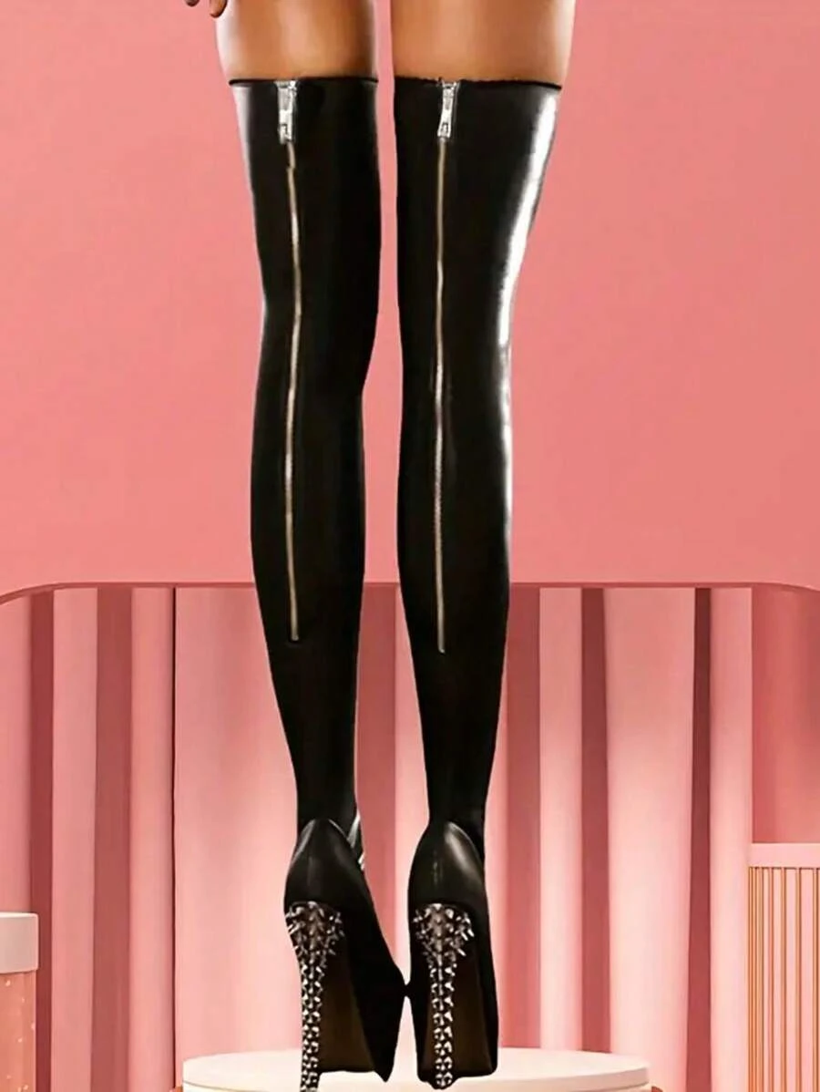 1 Paar Reißverschluss Oberschenkel Hohe Strümpfe, glitzernde Overknee Socken, Damen lange Strümpfe und Strumpfhosen