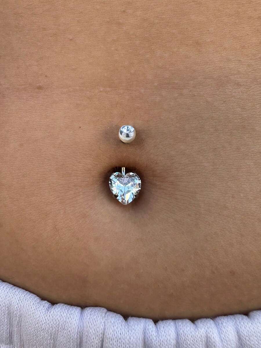 Tkool 1 Stück Edelstahl Bauchnabelpiercing Ring in Herzform, Bauchnabelschmuck für Frauen