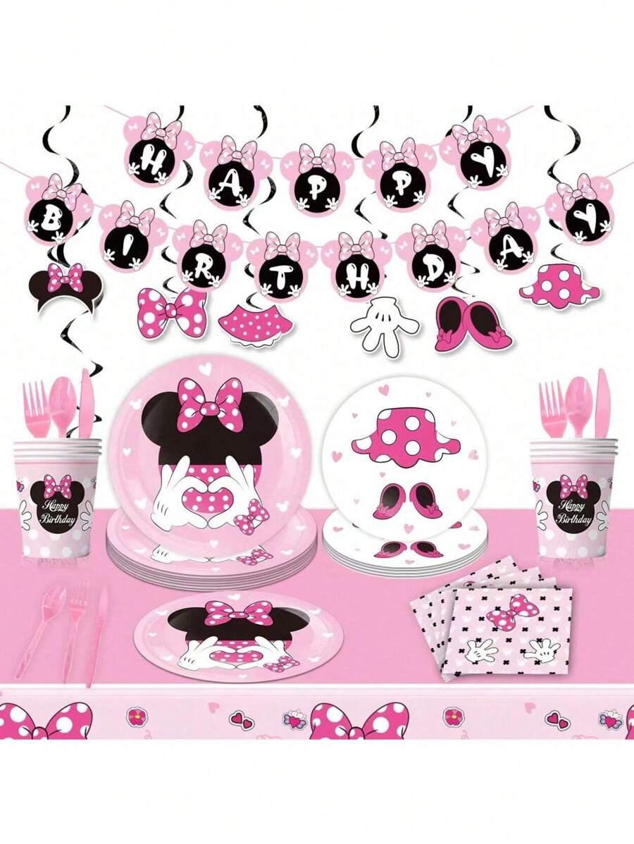 Disney 100 pièces Ensemble thème de fête dessin animé - Ballons, décoration de gâteau, décoration de petits gâteaux, convient pour anniversaire, remise des diplômes etc. - Ballons bleus et roses, décoration de fête thème Mickey et Minnie, décoration de fête d'anniversaire, arche de ballons, décoration de fête