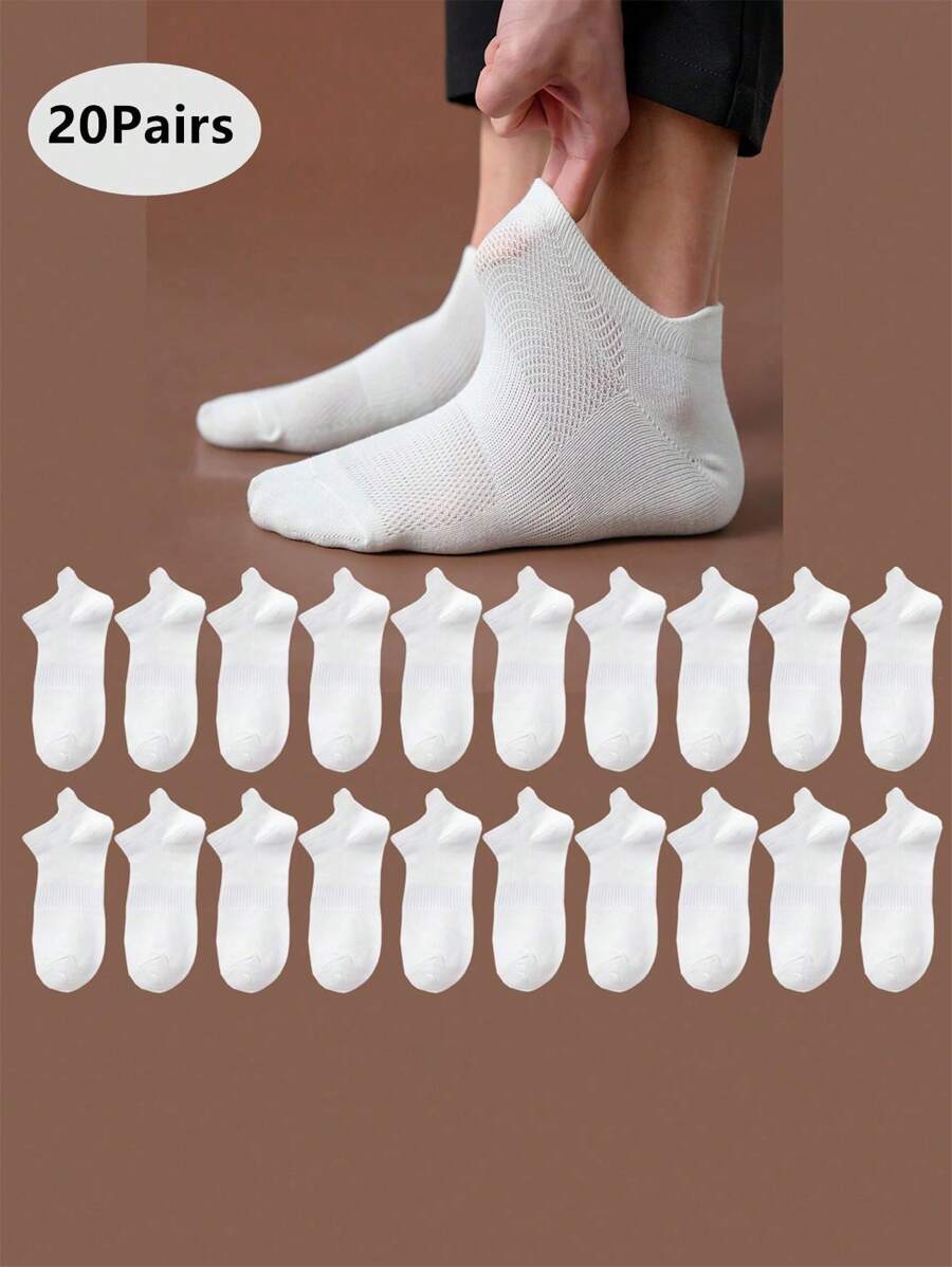 10/20 pares de calcetines tobilleros blancos con parte superior de malla, soporte de arco y transpirables para hombres, confortables