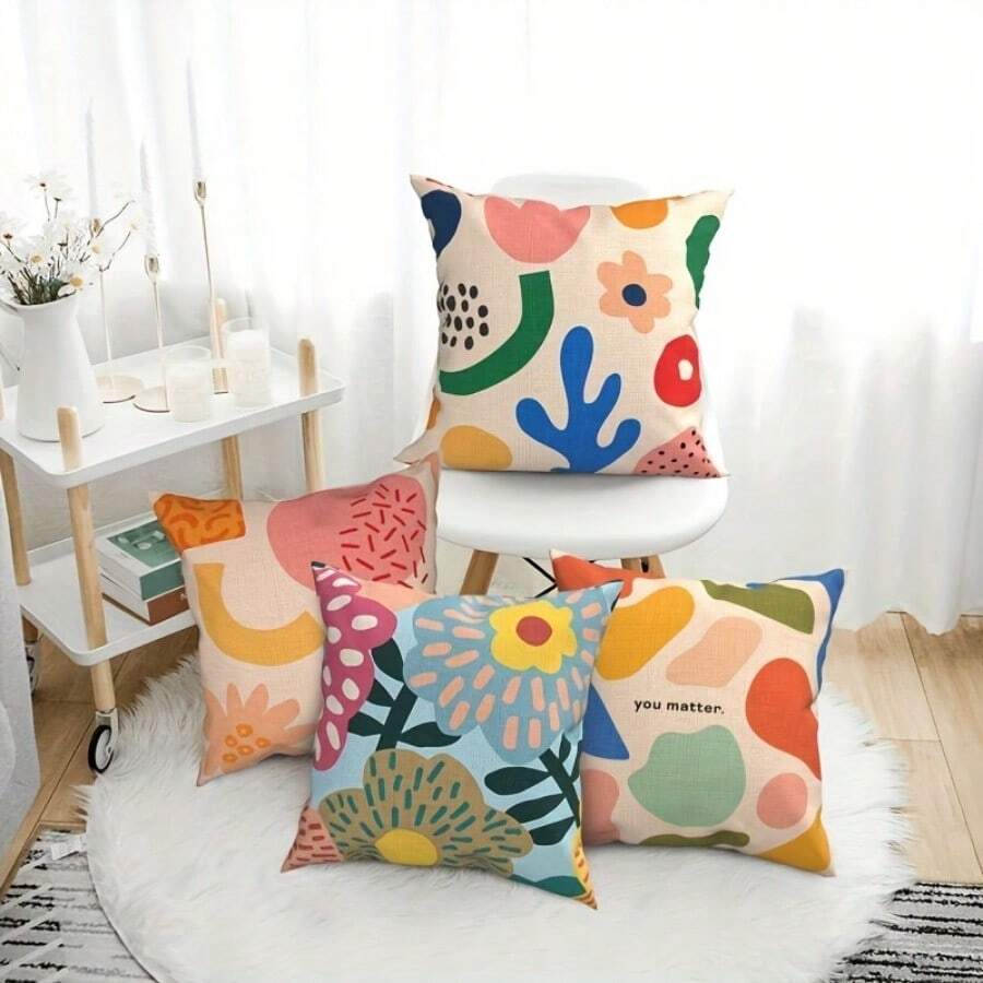 4 piezas de Fundas de almohada decorativa de estilo abstracto y bohemio, de una sola cara, adecuadas para el porche, terraza, sofá, sala de estar, exterior, sin relleno incluido